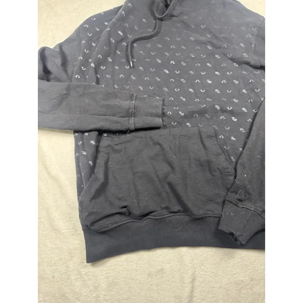 True Religion Men’s Medium Black Monogram Pullover Hoodie Horseshoe Logo